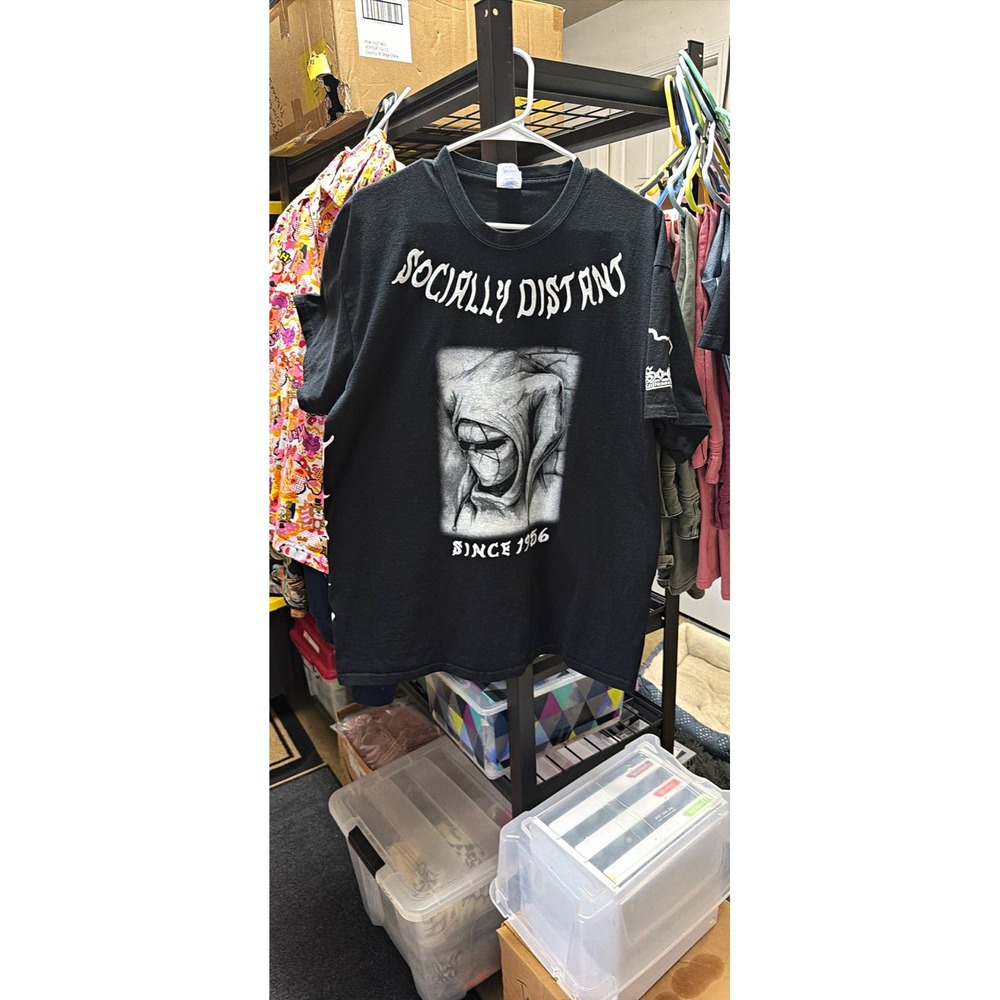 Port & Company Mens Socially Distant Graphic T-Shirt Black XL Essential Tee